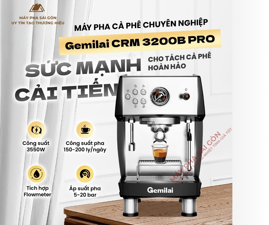 Combo Máy pha cà phê Gemilai 3200B Pro+Máy xay cà phê Amalfi A80 - Ảnh 2
